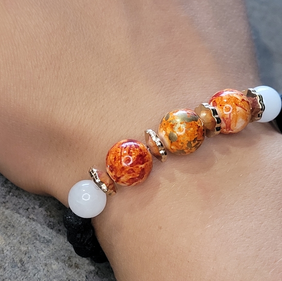 🖤3/$50 Quartz & Ceramic Swirl Handmade Lava Bead Bracelet - Picture 6 of 9